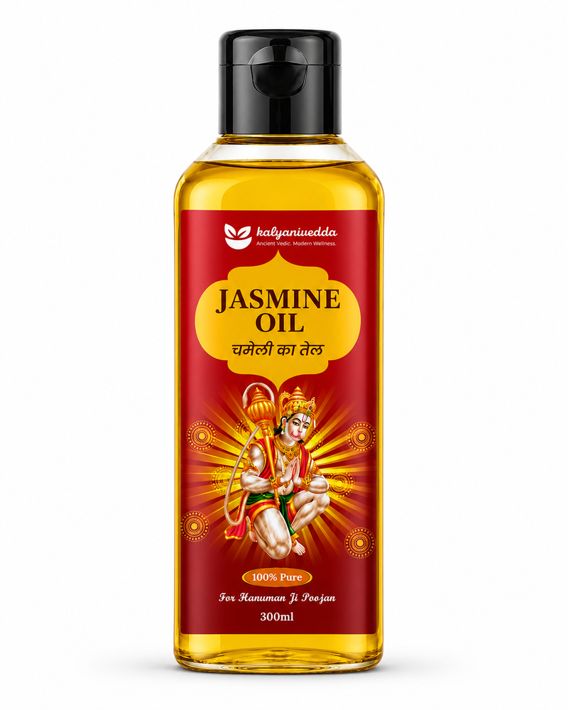 KalyaniVedda Chameli Ka Tel for Hanuman Ji Pooja, Jasmine Oil for Daily Poojan, Diya, Aarti, Mandir Use, Hanuman Jayanti & Sundarkand Paath – 300ml