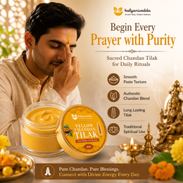 Kalyanivedda Yellow Chandan Tilak Paste for Puja, Rituals and Festival Use, Pure Sandalwood, Cooling and Smooth, Ready to Apply, 8GM