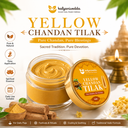 Kalyanivedda Yellow Chandan Tilak Paste for Puja, Rituals and Festival Use, Pure Sandalwood, Cooling and Smooth, Ready to Apply, 8GM
